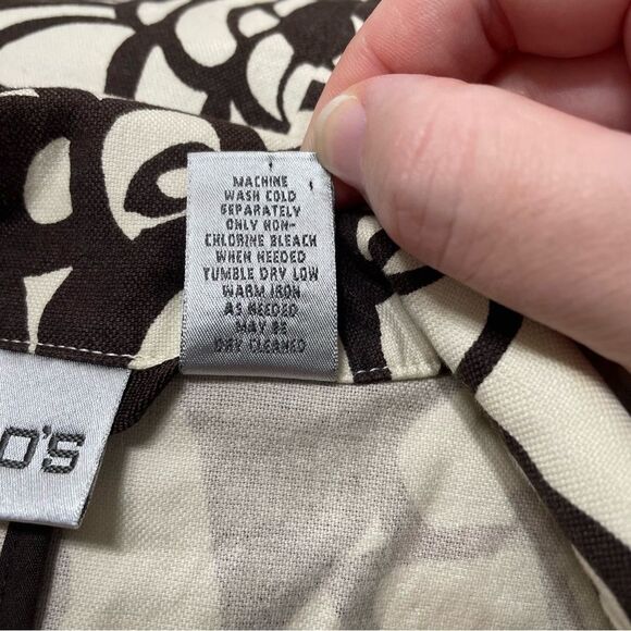 Chico's Floral Cotton Blazer Jacket Brown Cream Cotton Stretch Chico's Size 2 - Picture 8 of 8